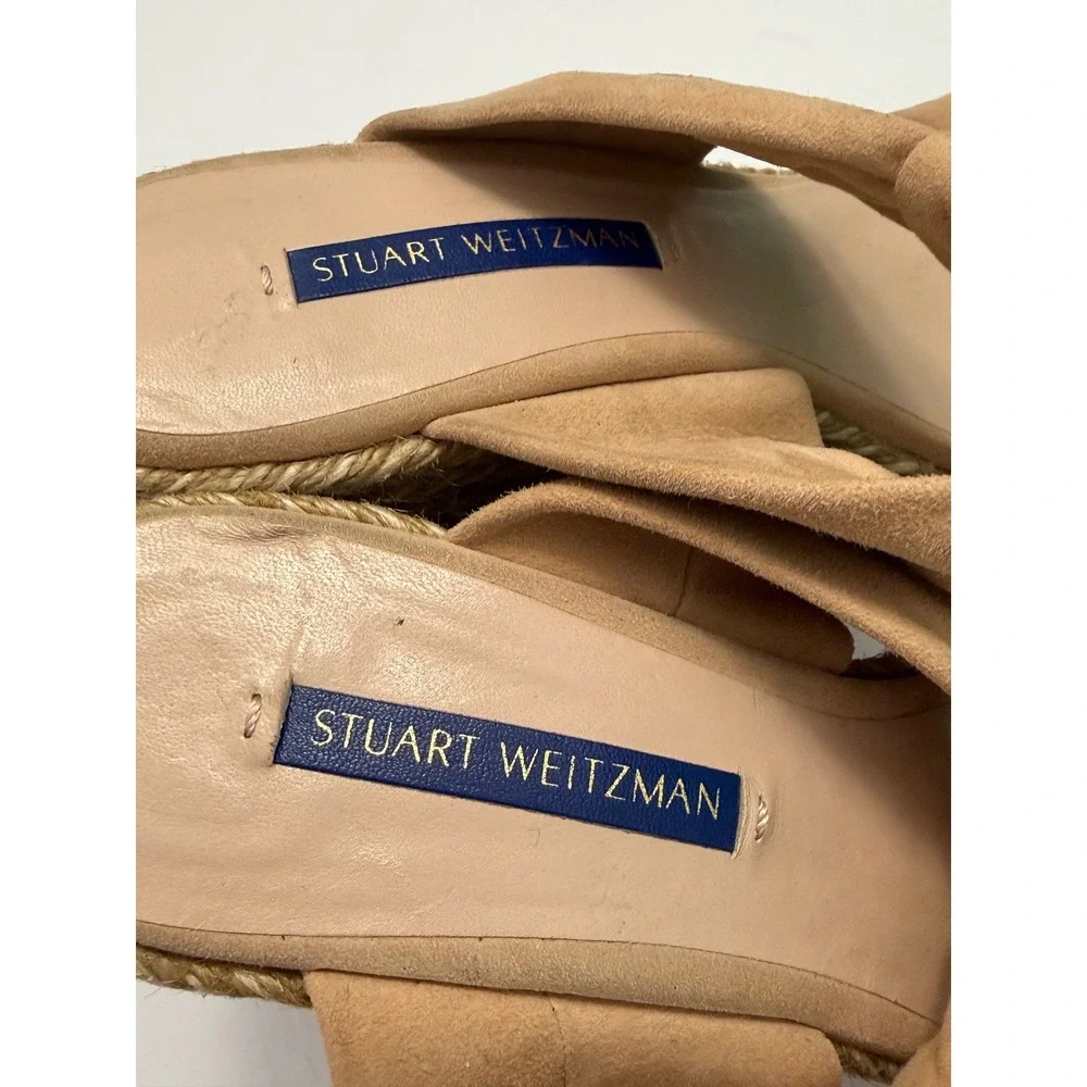 Stuart Weitzman Tan Suede Knot Espadrille Wedge Sandals ZW 65639 Womens 7M Spain